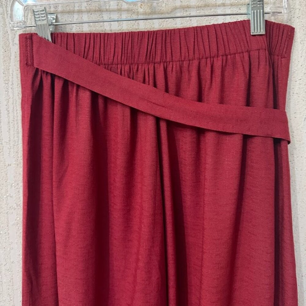 Burgundy High Waist Wide Leg Palazzo Pants Wrap Detail Elastic Back - Picture 7 of 10